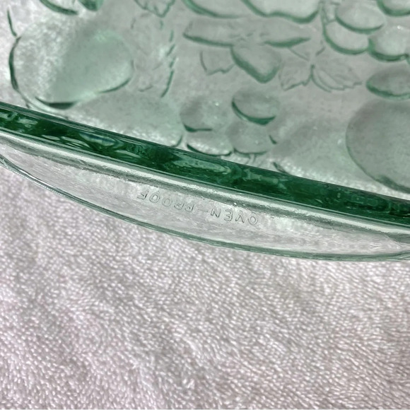 Vintage Libbey Green Textured Glass Orchard Fruit Oven Proof Casserole  Dish - Picture 7 of 12